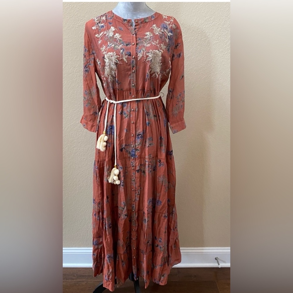 Aratta Terracotta Floral Long Sleeve Dress